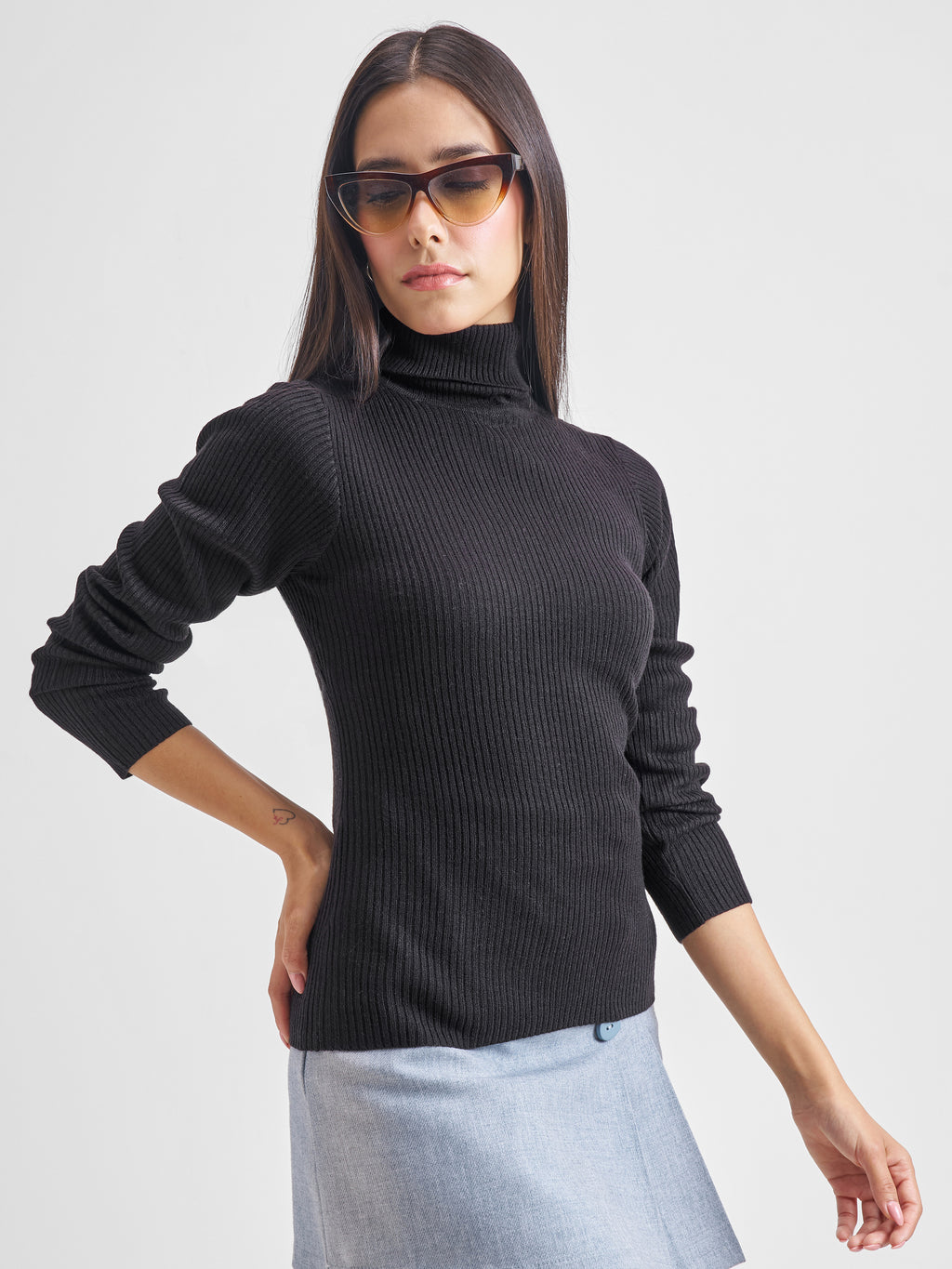 Tokyo Talkies Women Black Turtle Neck Sweater - Black - Image 6