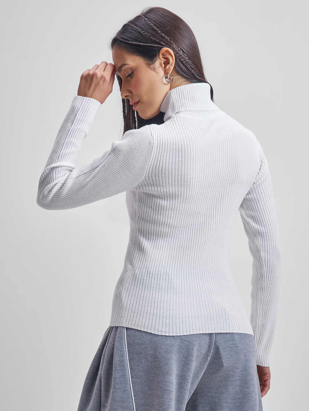 Tokyo Talkies Women White Turtle Neck Sweater - White - Image 3