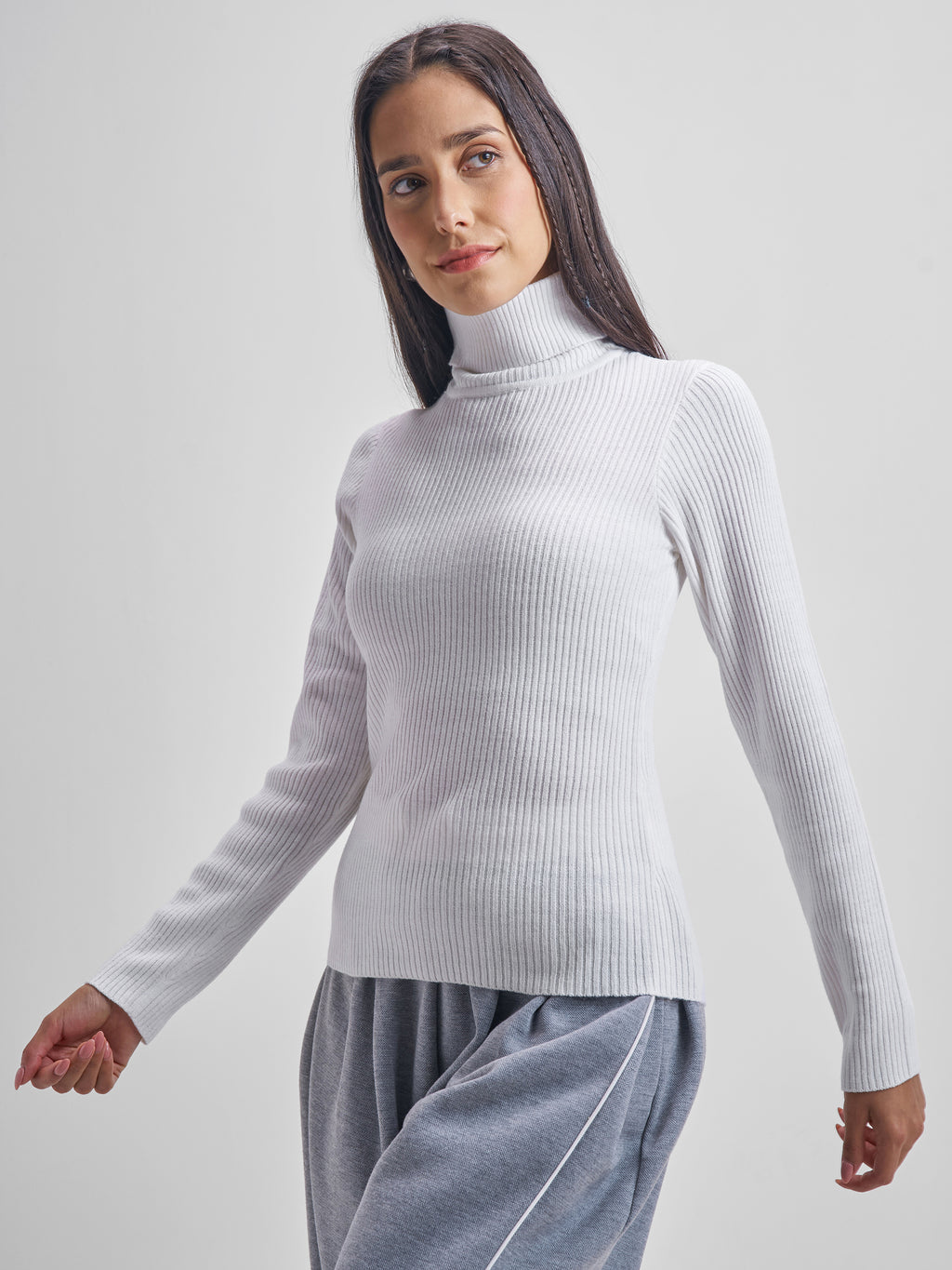 Tokyo Talkies Women White Turtle Neck Sweater - White - Image 4