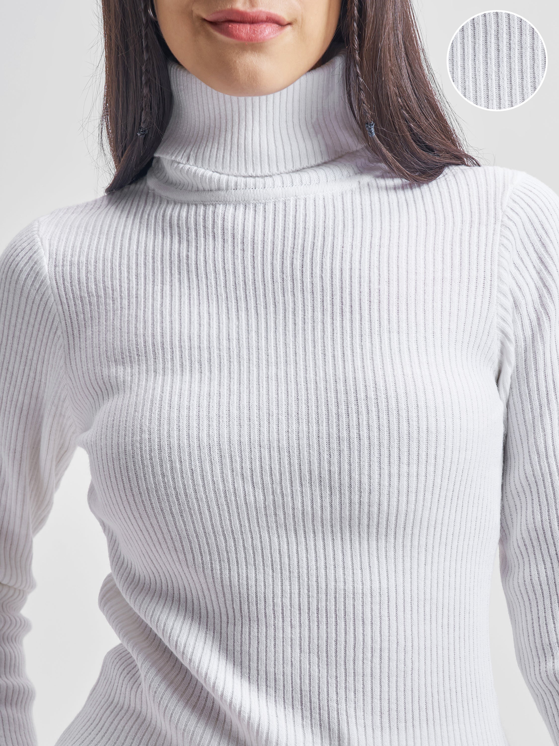 Tokyo Talkies Women White Turtle Neck Sweater - White - Image 5