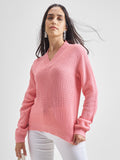 Tokyo Talkies Women Pink V-Neck Sweater - Pink - Image 1