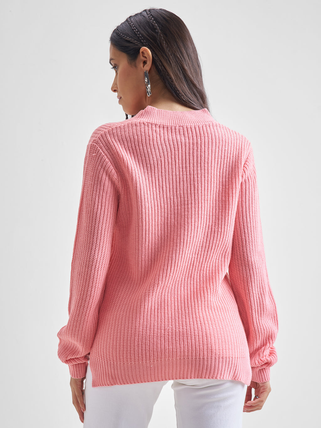Tokyo Talkies Women Pink V-Neck Sweater - Pink - Image 3