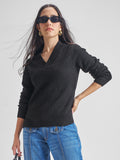 Tokyo Talkies Women Black V-Neck Sweater - Black - Image 1