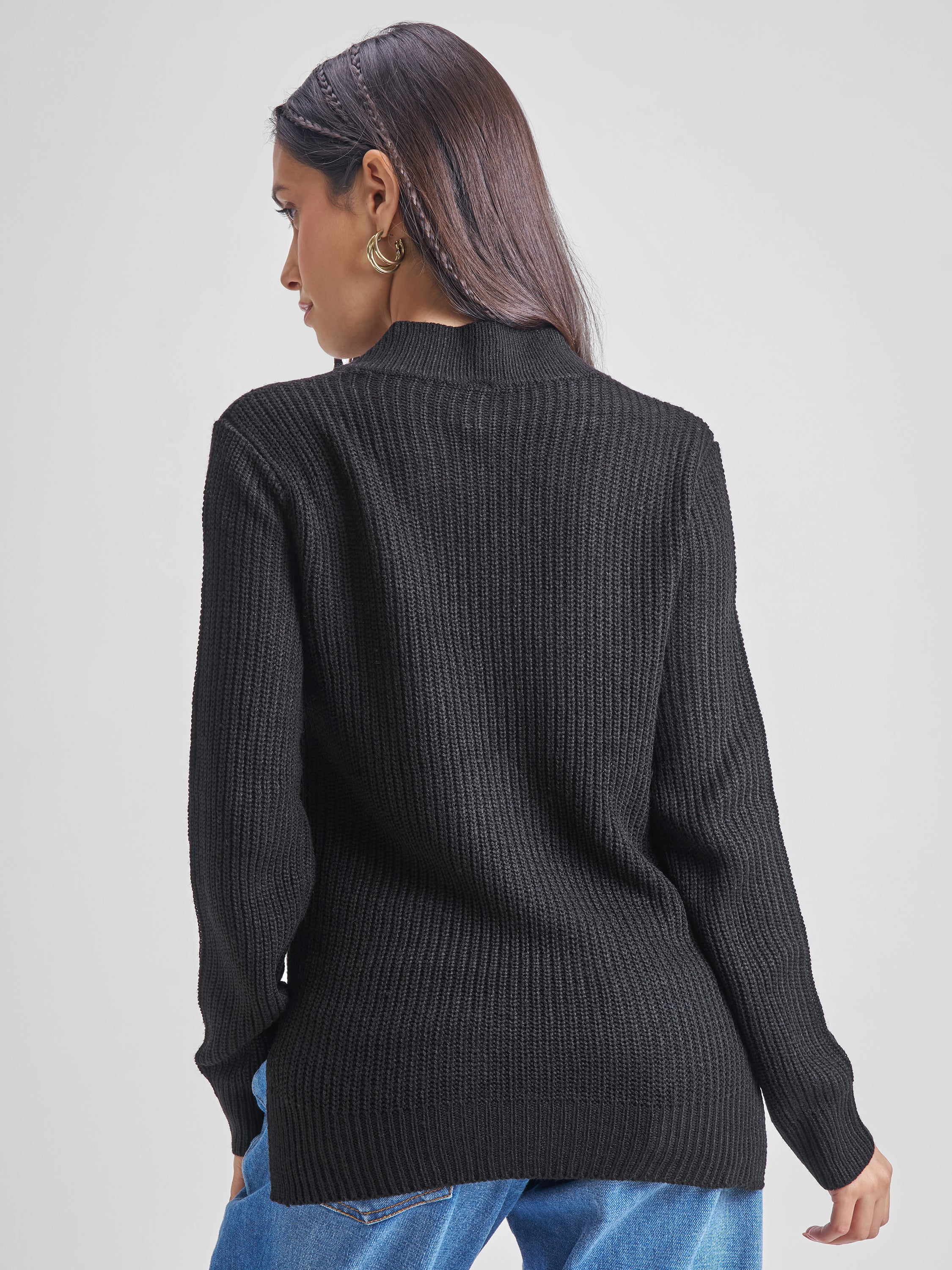 Tokyo Talkies Women Black V-Neck Sweater - Black - Image 3