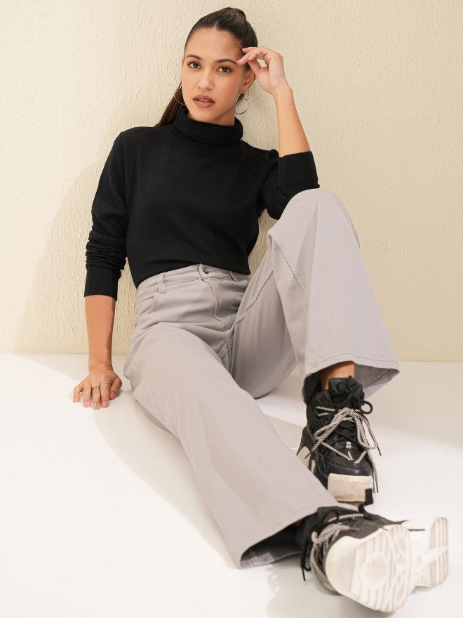 Tokyo Talkies Women Black Turtle Neck Sweater - Black - Image 2