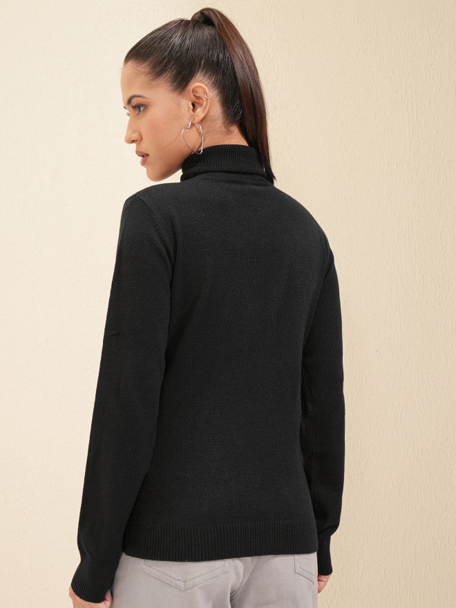 Tokyo Talkies Women Black Turtle Neck Sweater - Black - Image 3