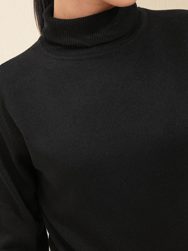 Tokyo Talkies Women Black Turtle Neck Sweater - Black - Image 5