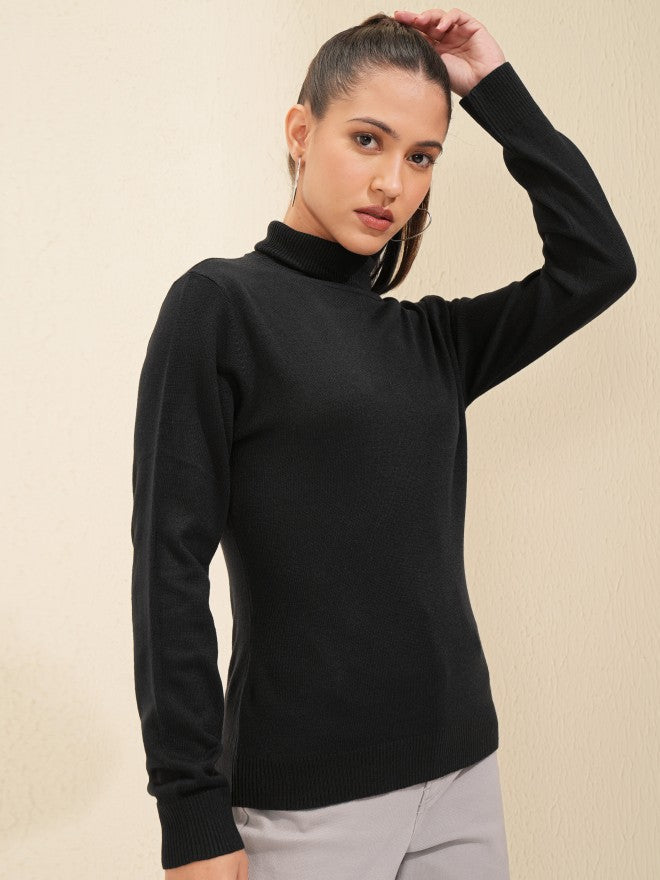 Tokyo Talkies Women Black Turtle Neck Sweater - Black - Image 6
