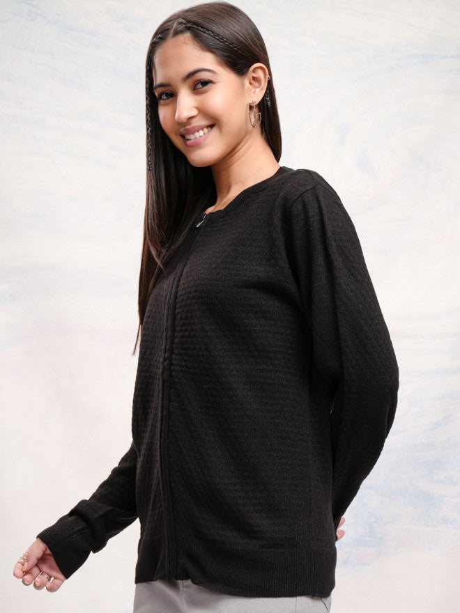 Tokyo Talkies Women Black Round Neck Sweater - Black - Image 4