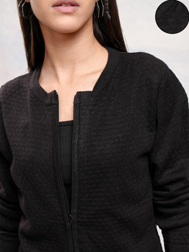 Tokyo Talkies Women Black Round Neck Sweater - Black - Image 5
