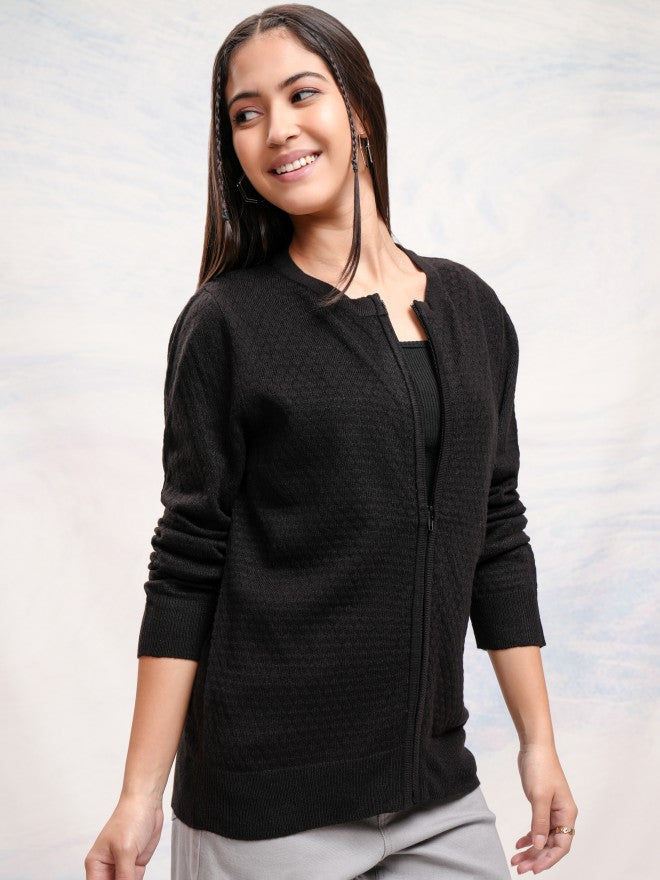 Tokyo Talkies Women Black Round Neck Sweater - Black - Image 6