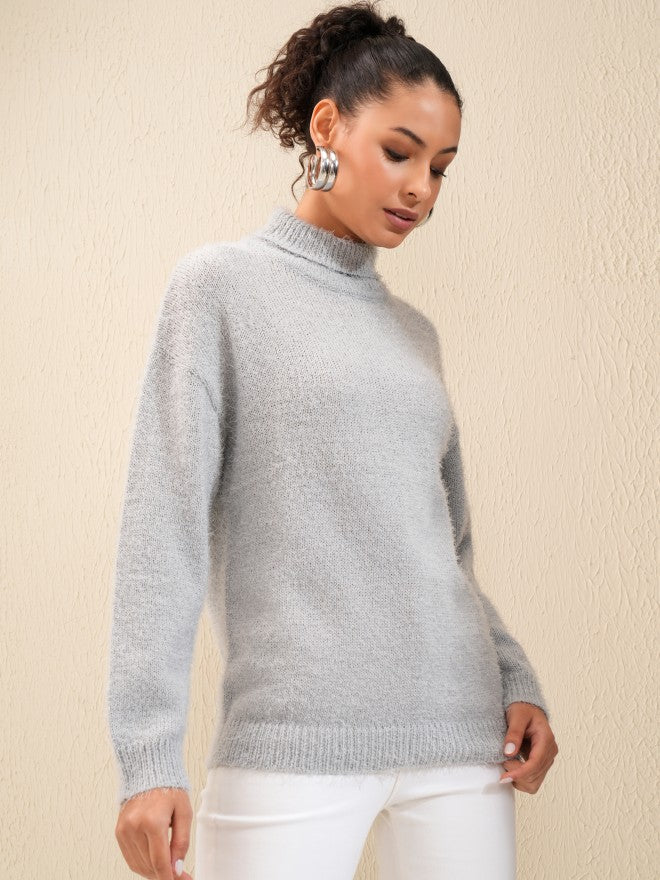 Tokyo Talkies Women Grey Turtle Neck Sweater - Grey - Image 6
