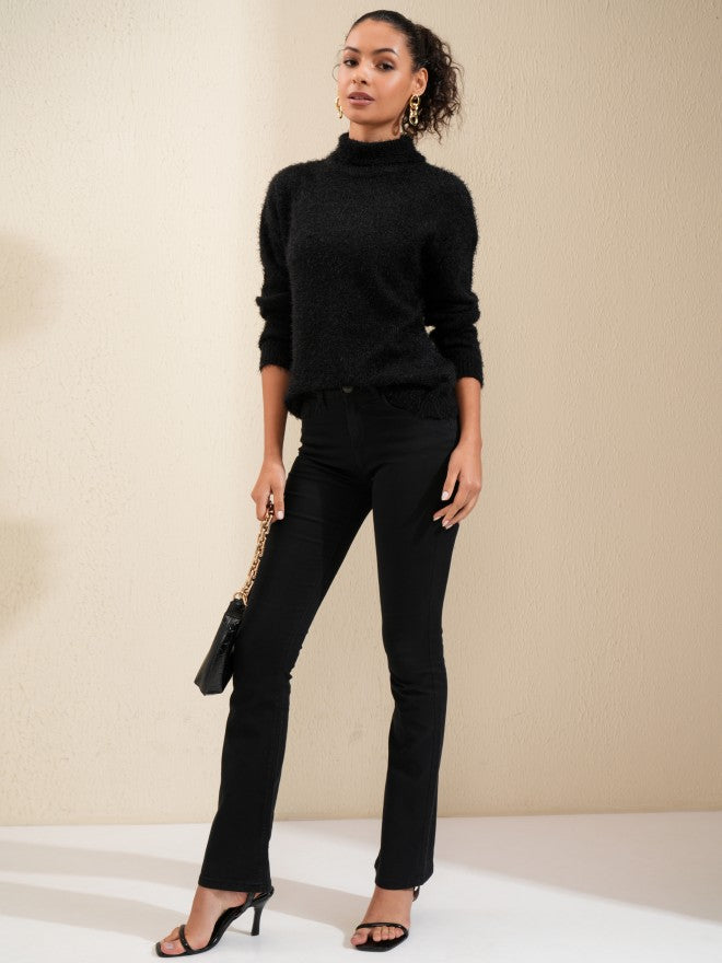 Tokyo Talkies Women Black Turtle Neck Sweater - Black - Image 2