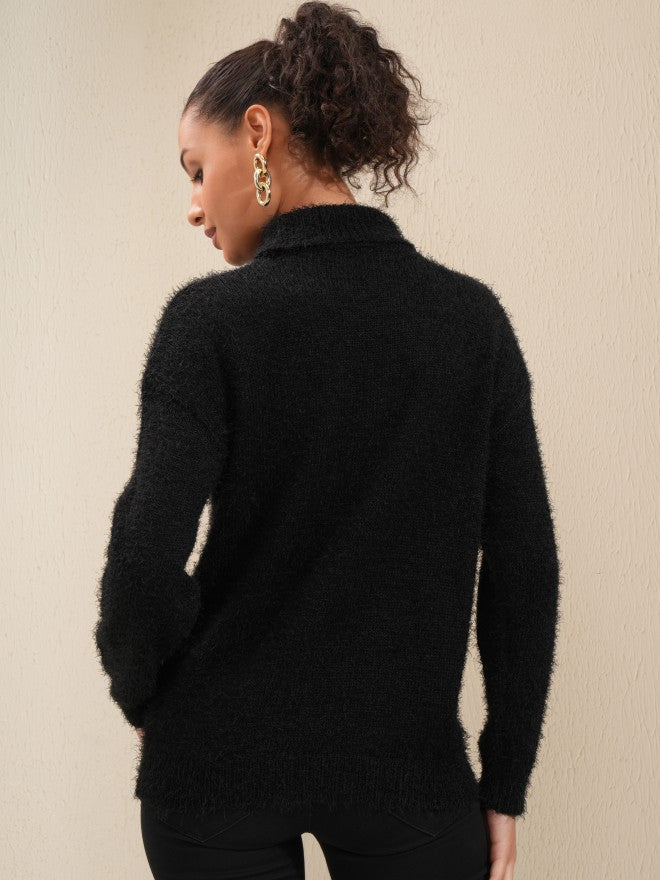 Tokyo Talkies Women Black Turtle Neck Sweater - Black - Image 3