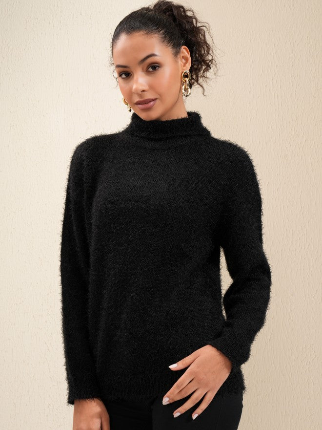 Tokyo Talkies Women Black Turtle Neck Sweater - Black - Image 4