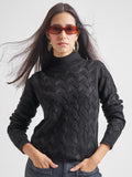 Tokyo Talkies Women Black High Neck Sweater - Black - Image 1