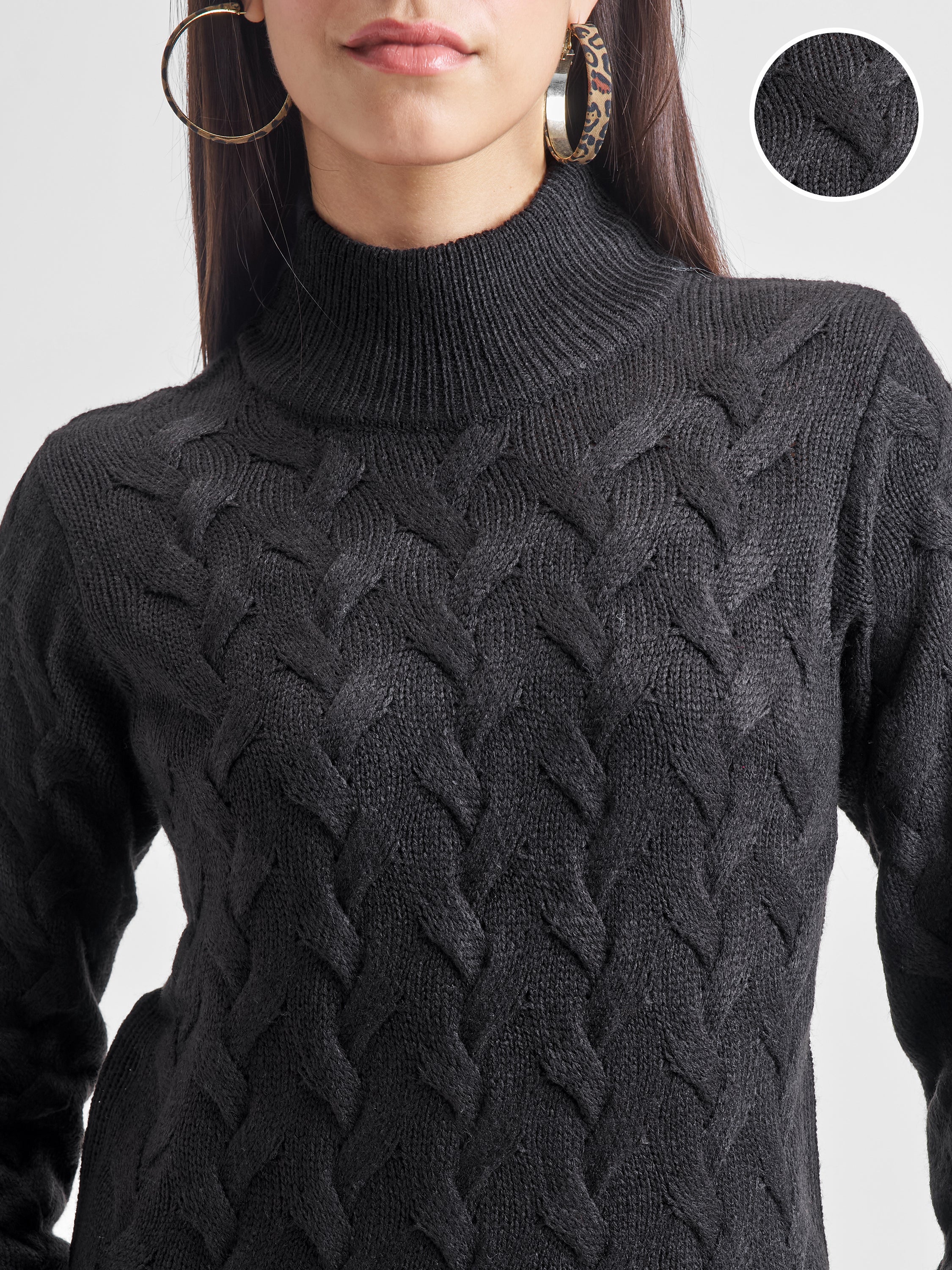 Tokyo Talkies Women Black High Neck Sweater - Black - Image 5