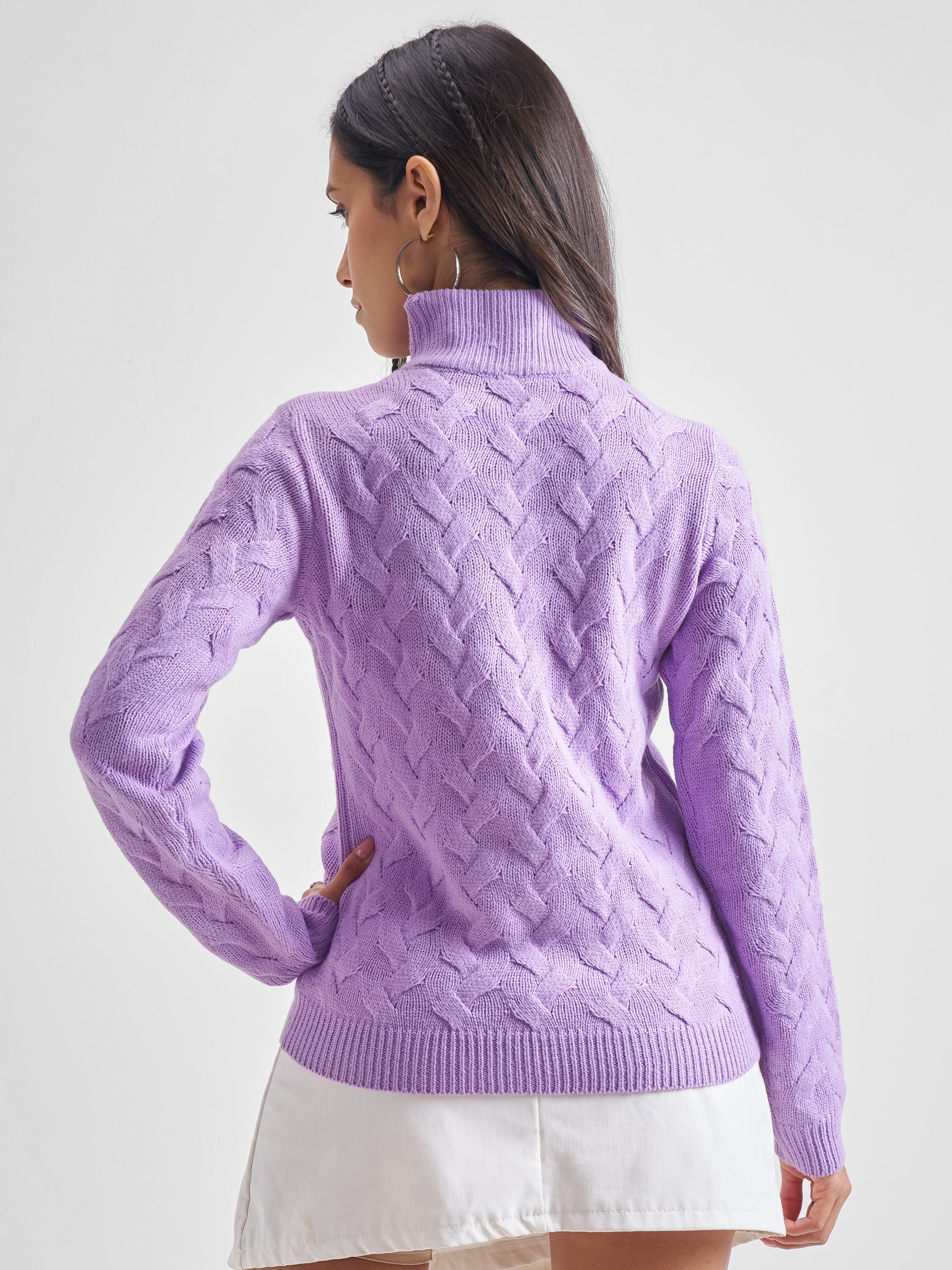 Tokyo Talkies Women Lavender High Neck Sweater - Lavender - Image 3