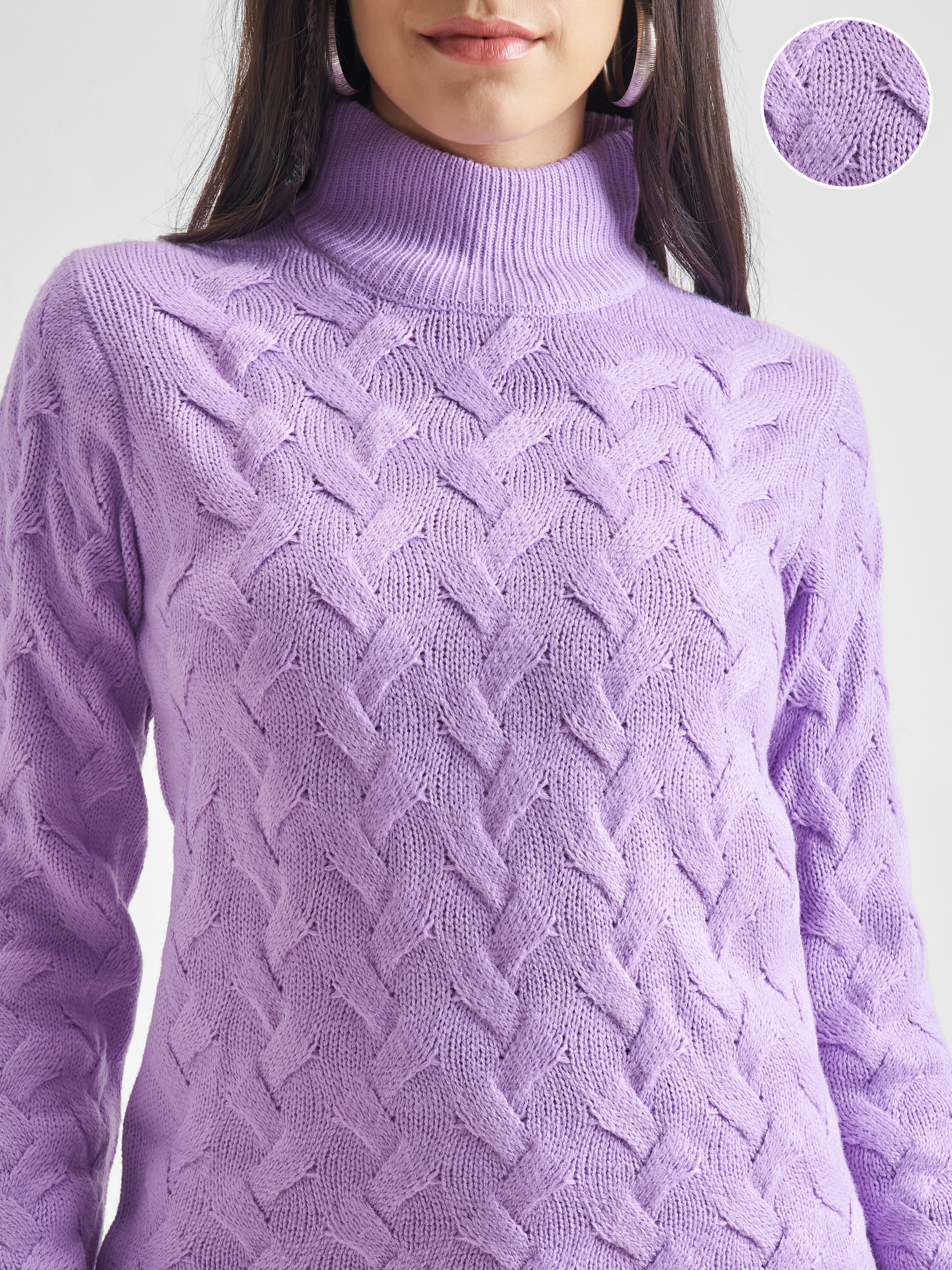 Tokyo Talkies Women Lavender High Neck Sweater - Lavender - Image 5