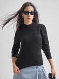 Tokyo Talkies Women Black High Neck Sweater - Black - Image 1