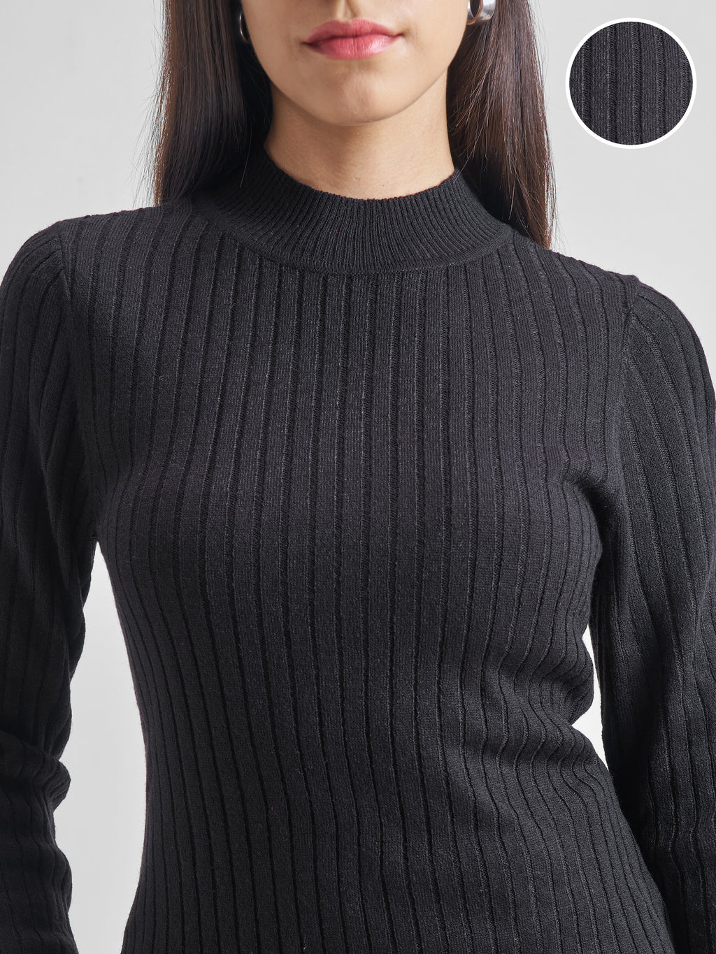 Tokyo Talkies Women Black High Neck Sweater - Black - Image 5