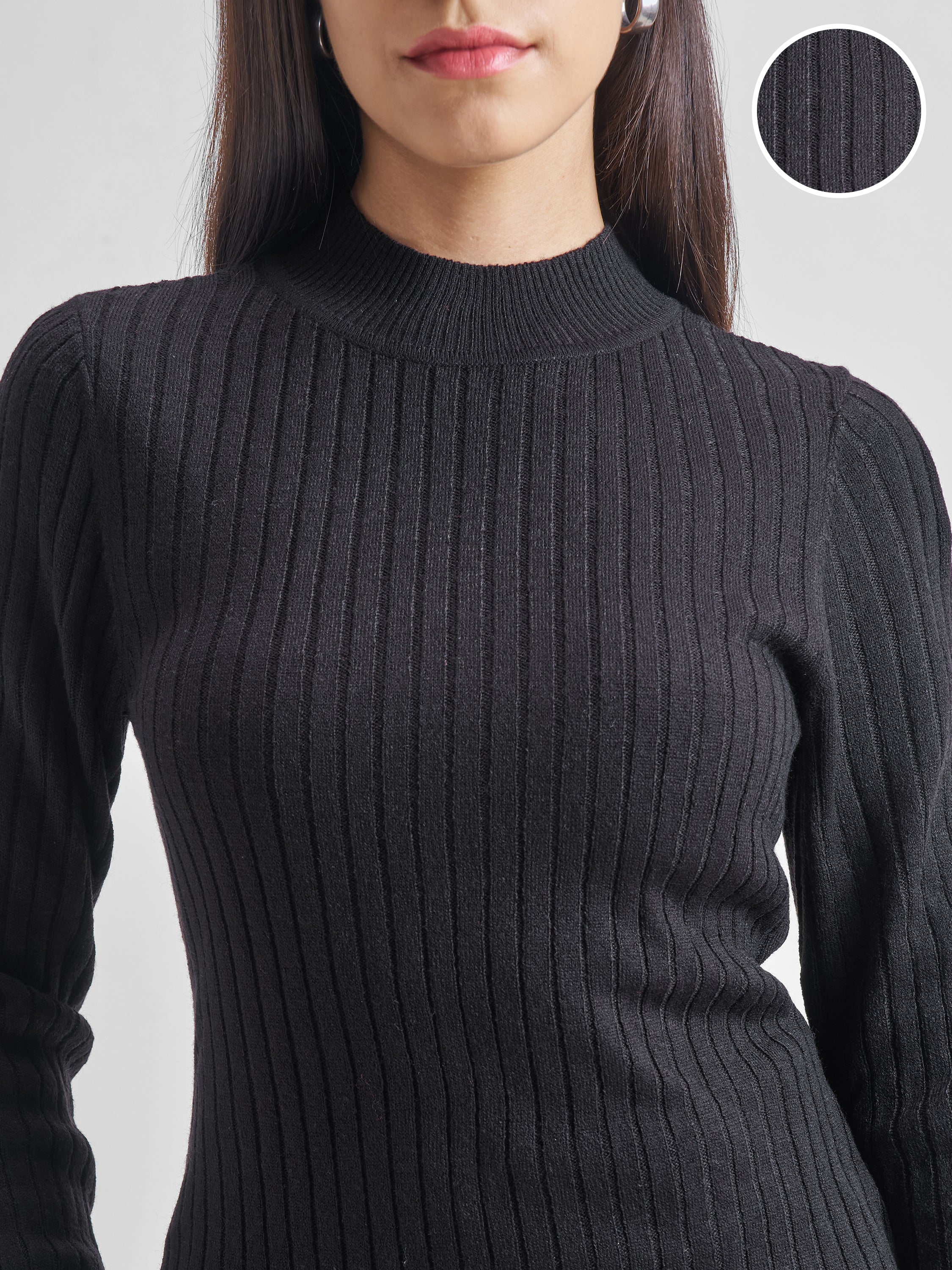 Tokyo Talkies Women Black High Neck Sweater - Black - Image 5