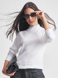 Tokyo Talkies Women White High Neck Sweater - White - Image 1