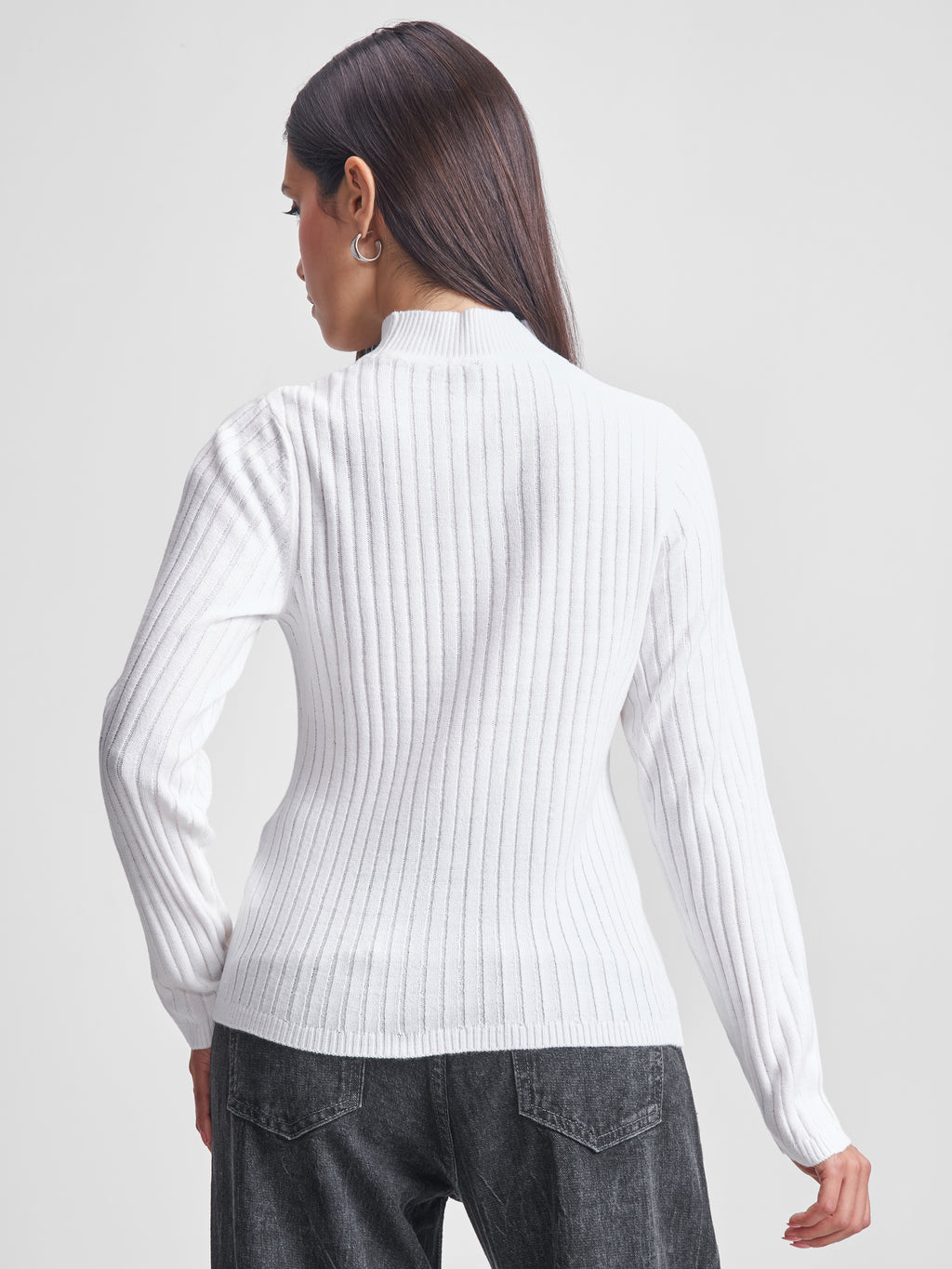 Tokyo Talkies Women White High Neck Sweater - White - Image 3