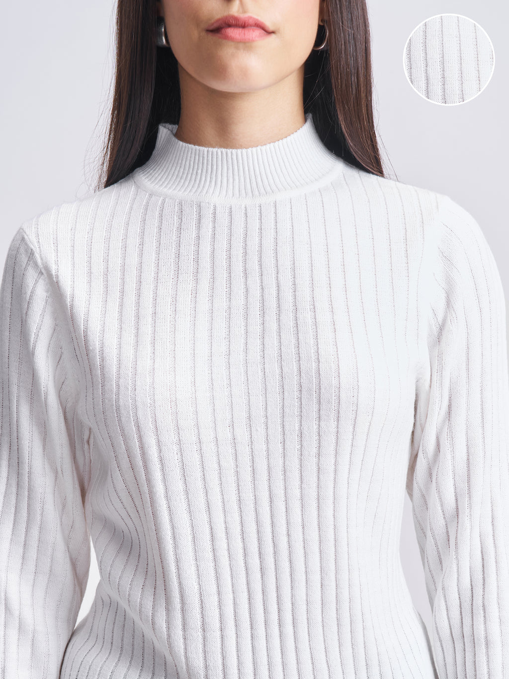 Tokyo Talkies Women White High Neck Sweater - White - Image 5