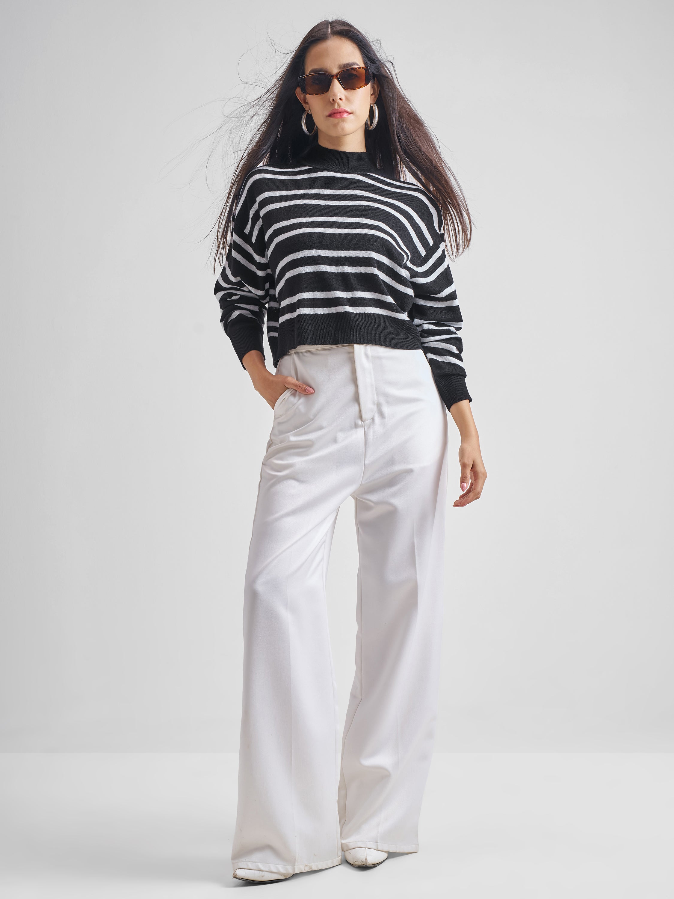 Tokyo Talkies Women Black High Neck Sweater - Black - Image 2