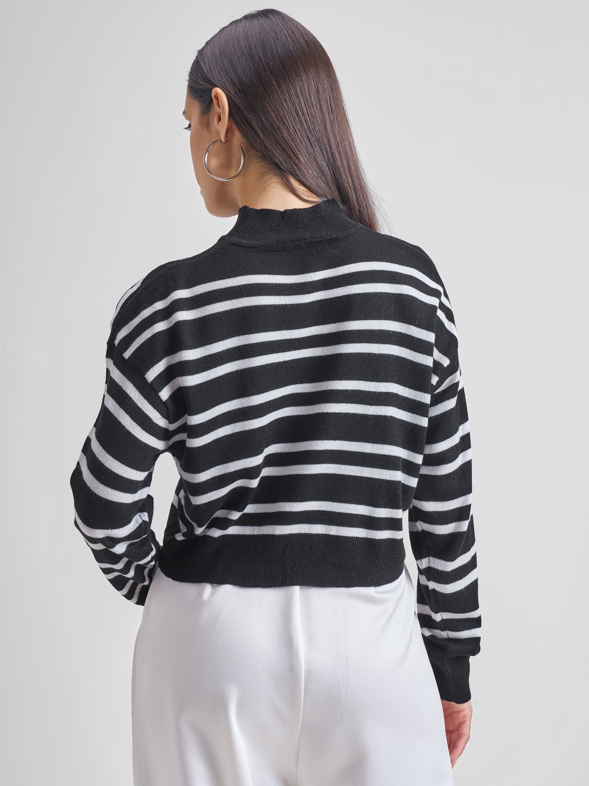 Tokyo Talkies Women Black High Neck Sweater - Black - Image 3