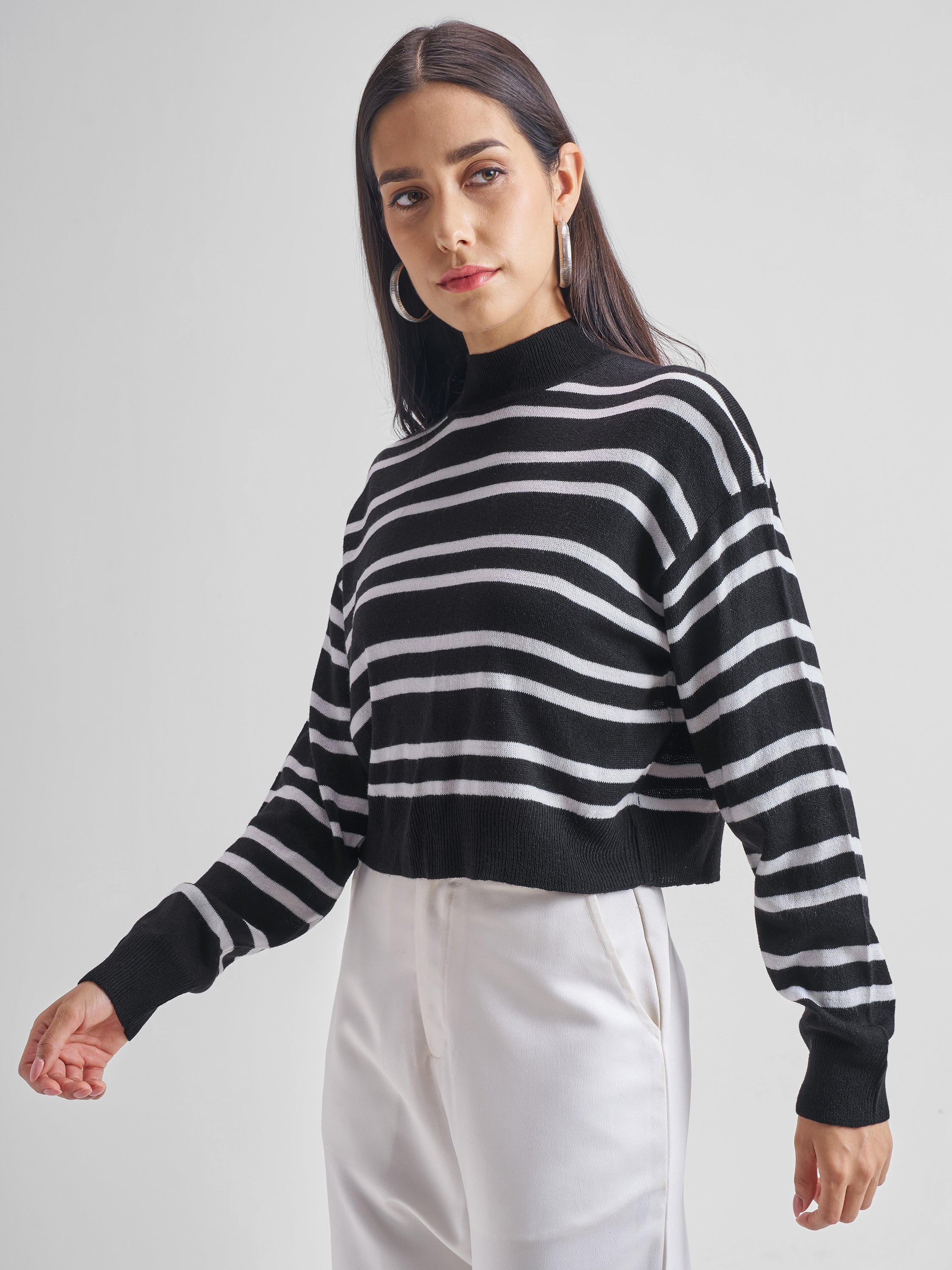 Tokyo Talkies Women Black High Neck Sweater - Black - Image 4