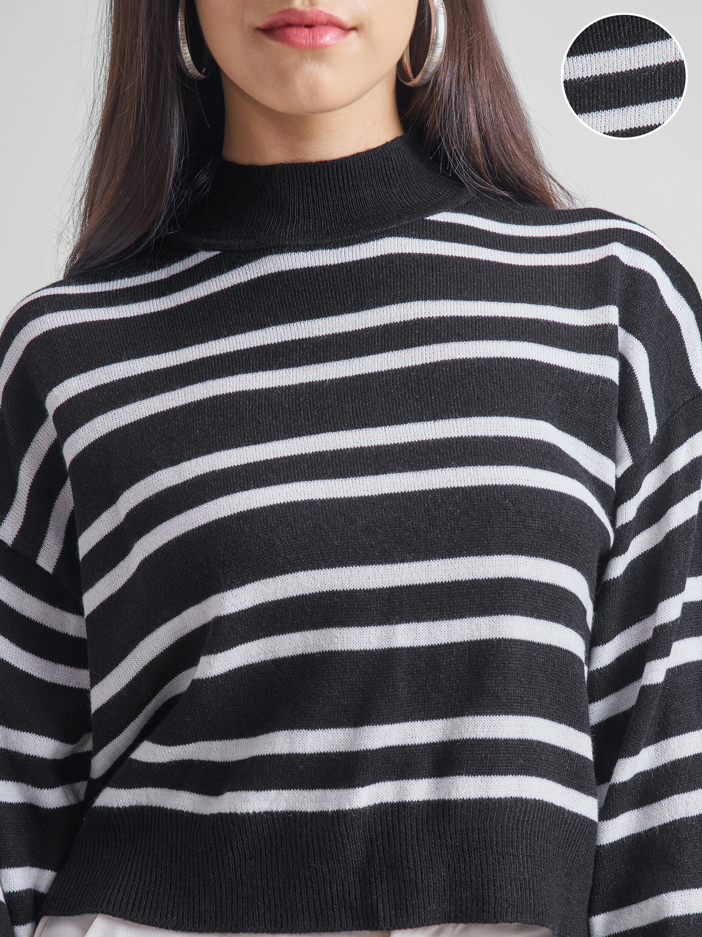 Tokyo Talkies Women Black High Neck Sweater - Black - Image 5