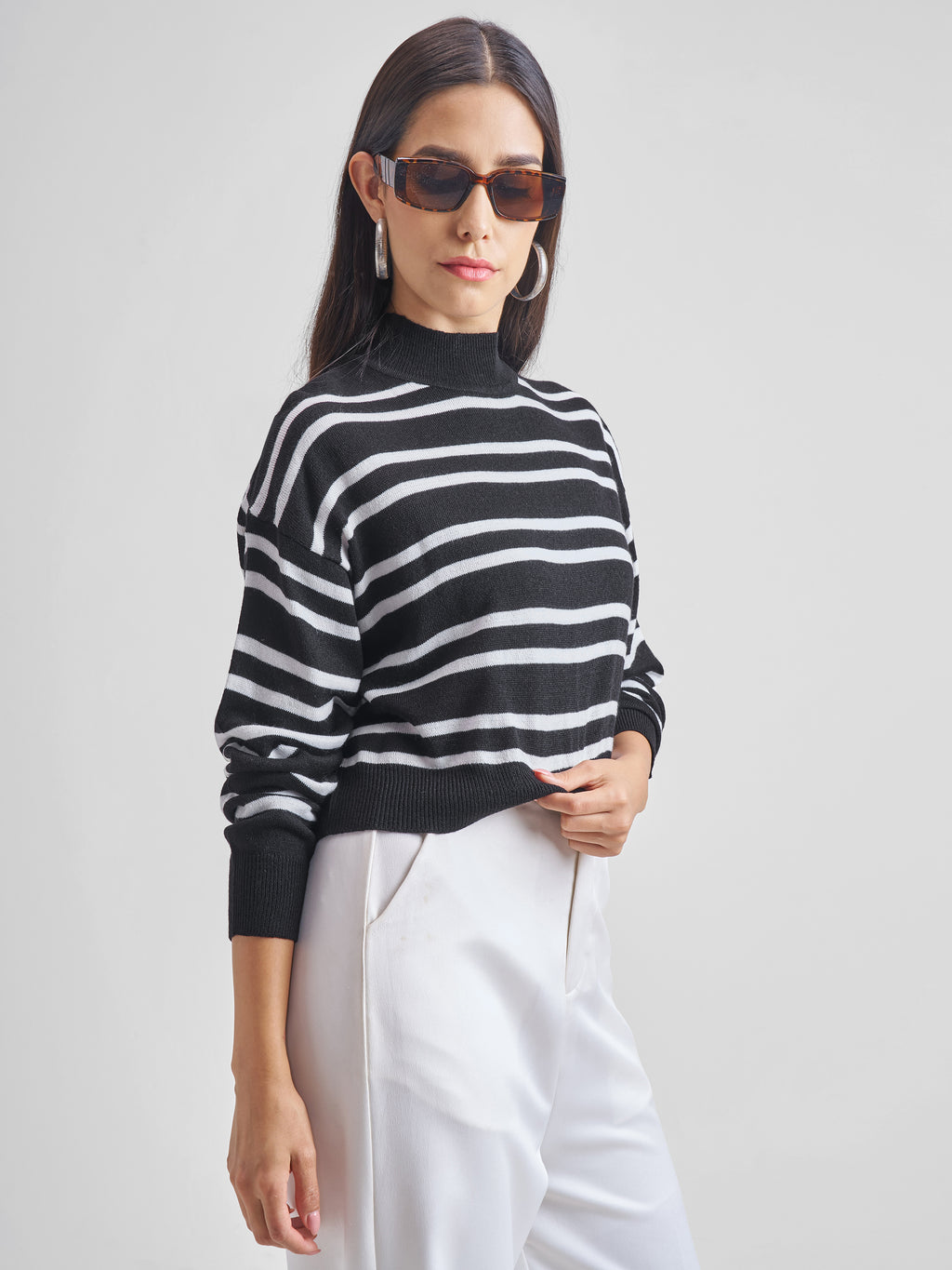 Tokyo Talkies Women Black High Neck Sweater - Black - Image 6