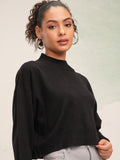 Tokyo Talkies Women Black High Neck Sweater - Black - Image 1