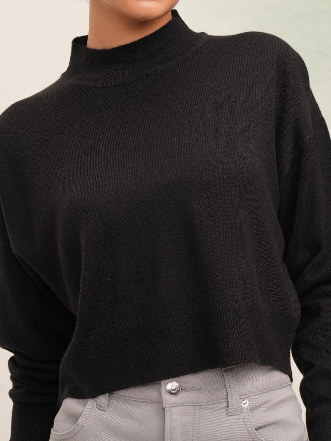Tokyo Talkies Women Black High Neck Sweater - Black - Image 5