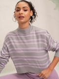 Tokyo Talkies Women Grey High Neck Sweater - Grey - Image 1