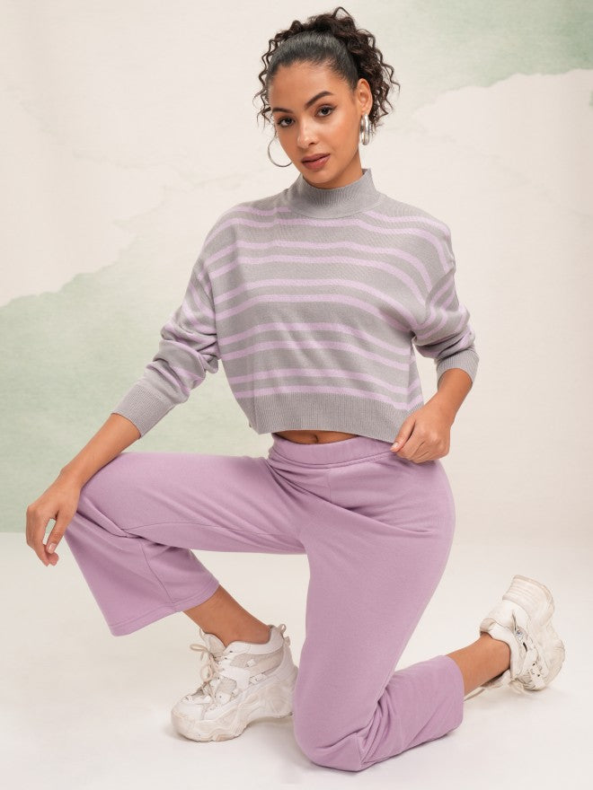 Tokyo Talkies Women Grey High Neck Sweater - Grey - Image 2