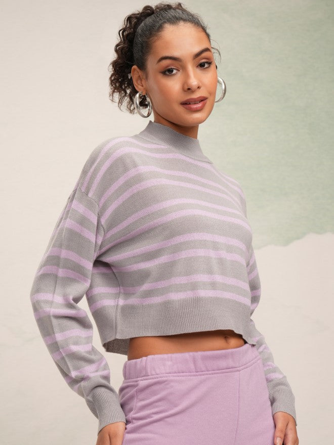 Tokyo Talkies Women Grey High Neck Sweater - Grey - Image 6