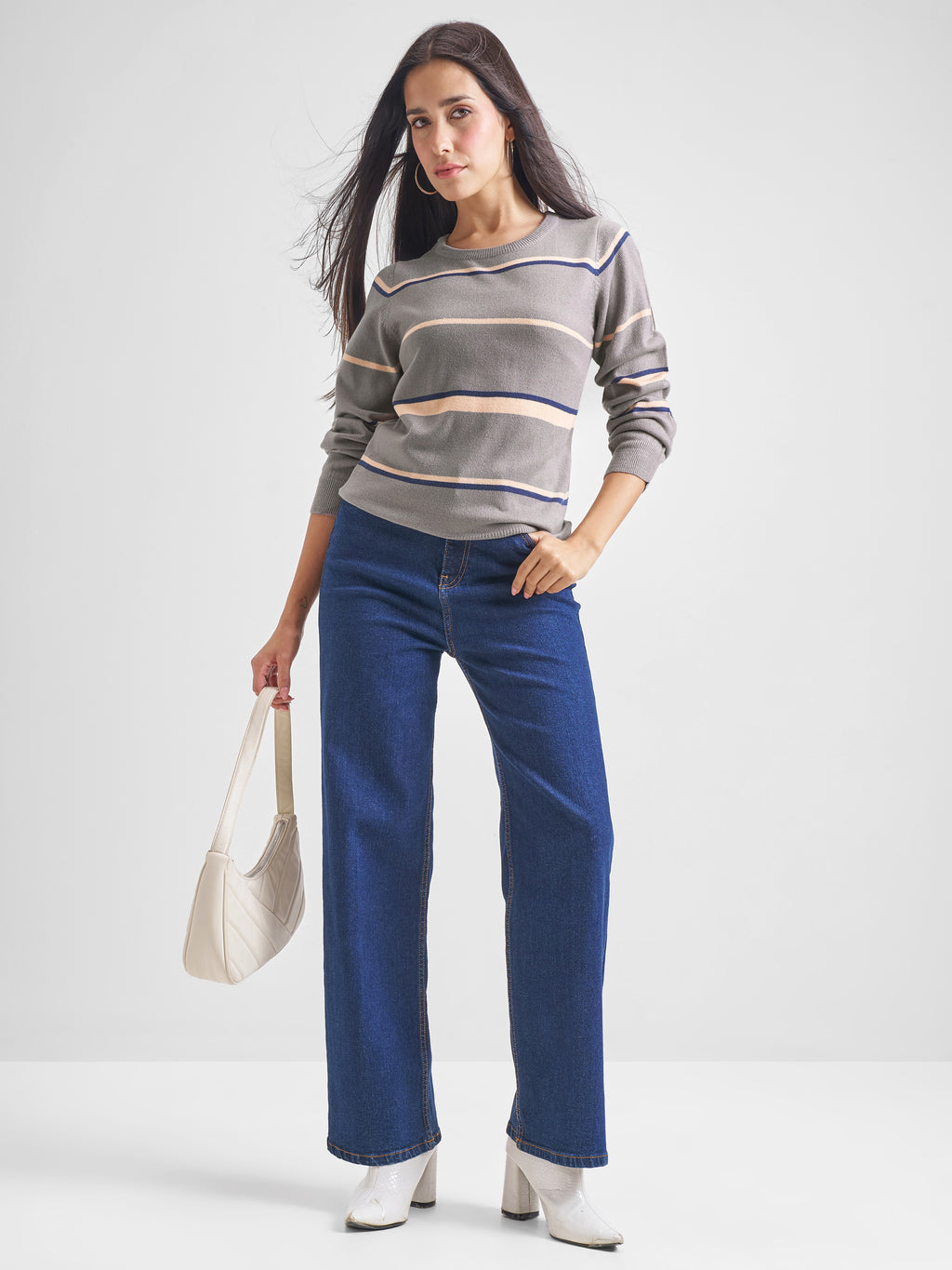 Tokyo Talkies Women Grey Round Neck Sweater - Grey - Image 2