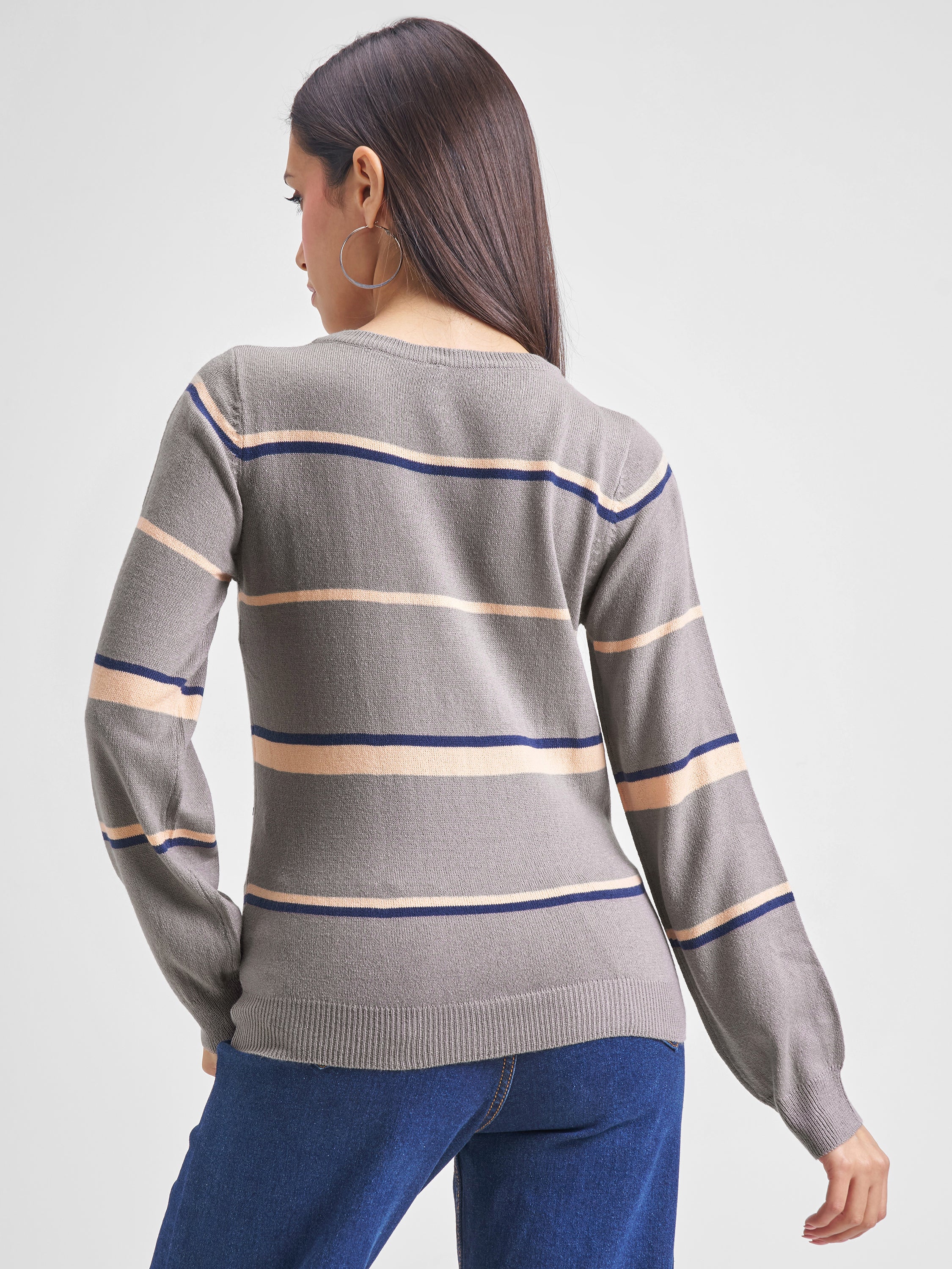 Tokyo Talkies Women Grey Round Neck Sweater - Grey - Image 3