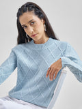 Tokyo Talkies Women Blue Round Neck Sweater - Blue - Image 1