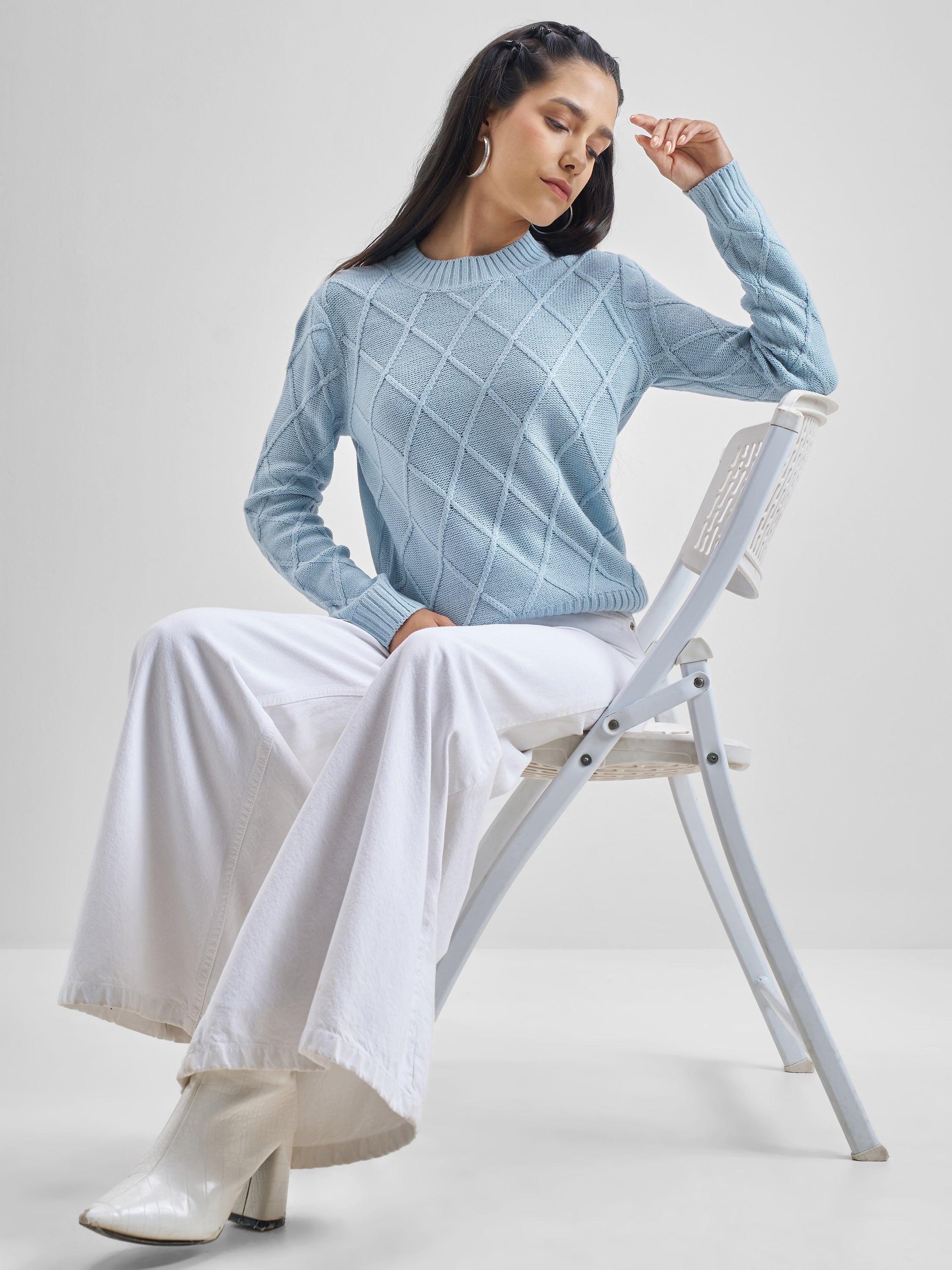 Tokyo Talkies Women Blue Round Neck Sweater - Blue - Image 2