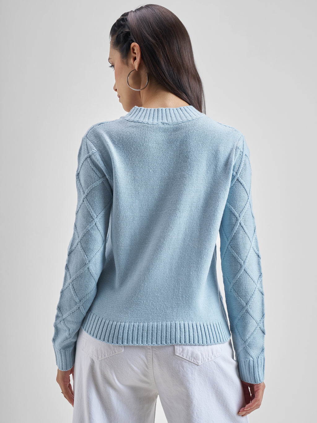 Tokyo Talkies Women Blue Round Neck Sweater - Blue - Image 3