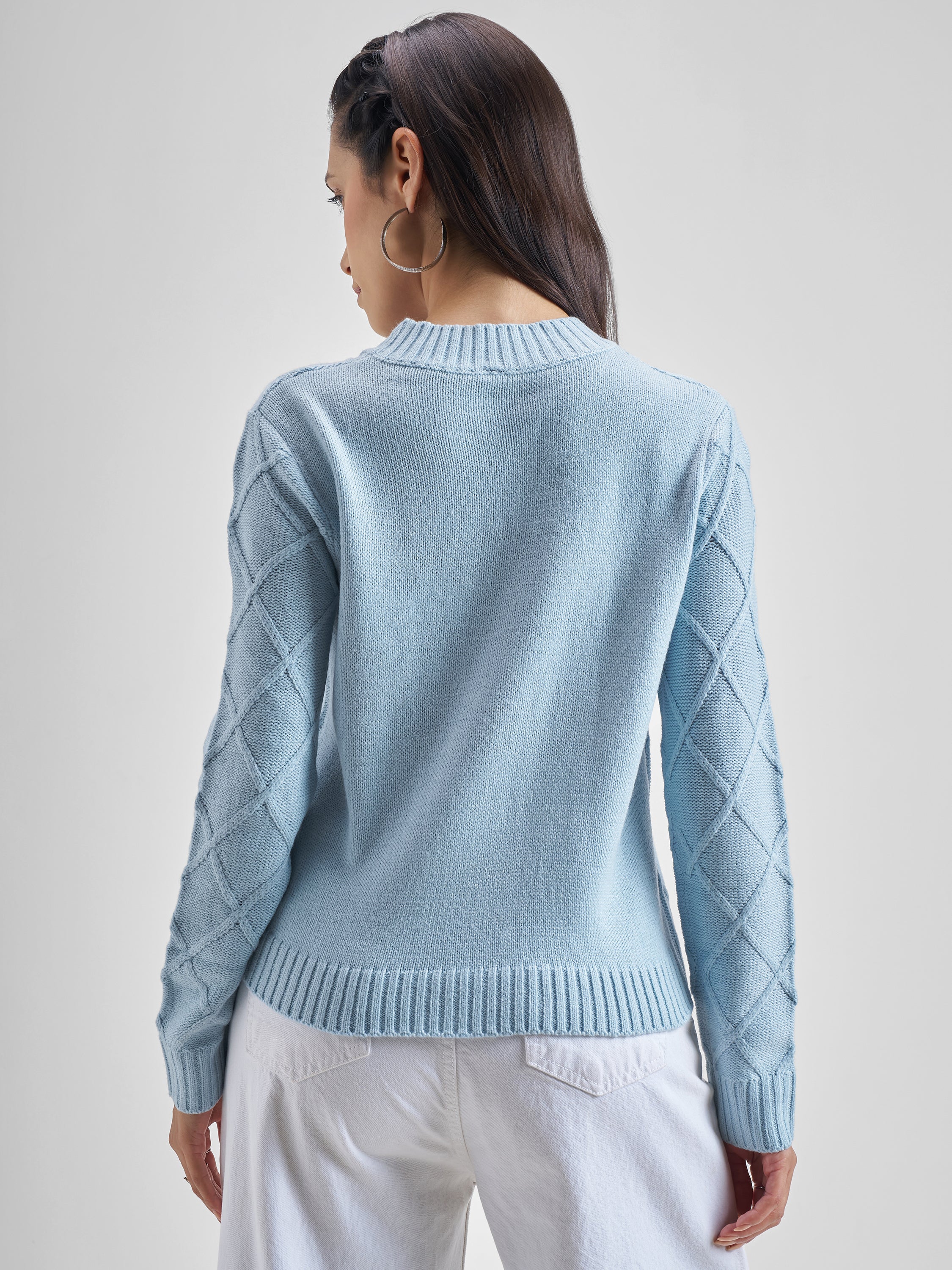 Tokyo Talkies Women Blue Round Neck Sweater - Blue - Image 3