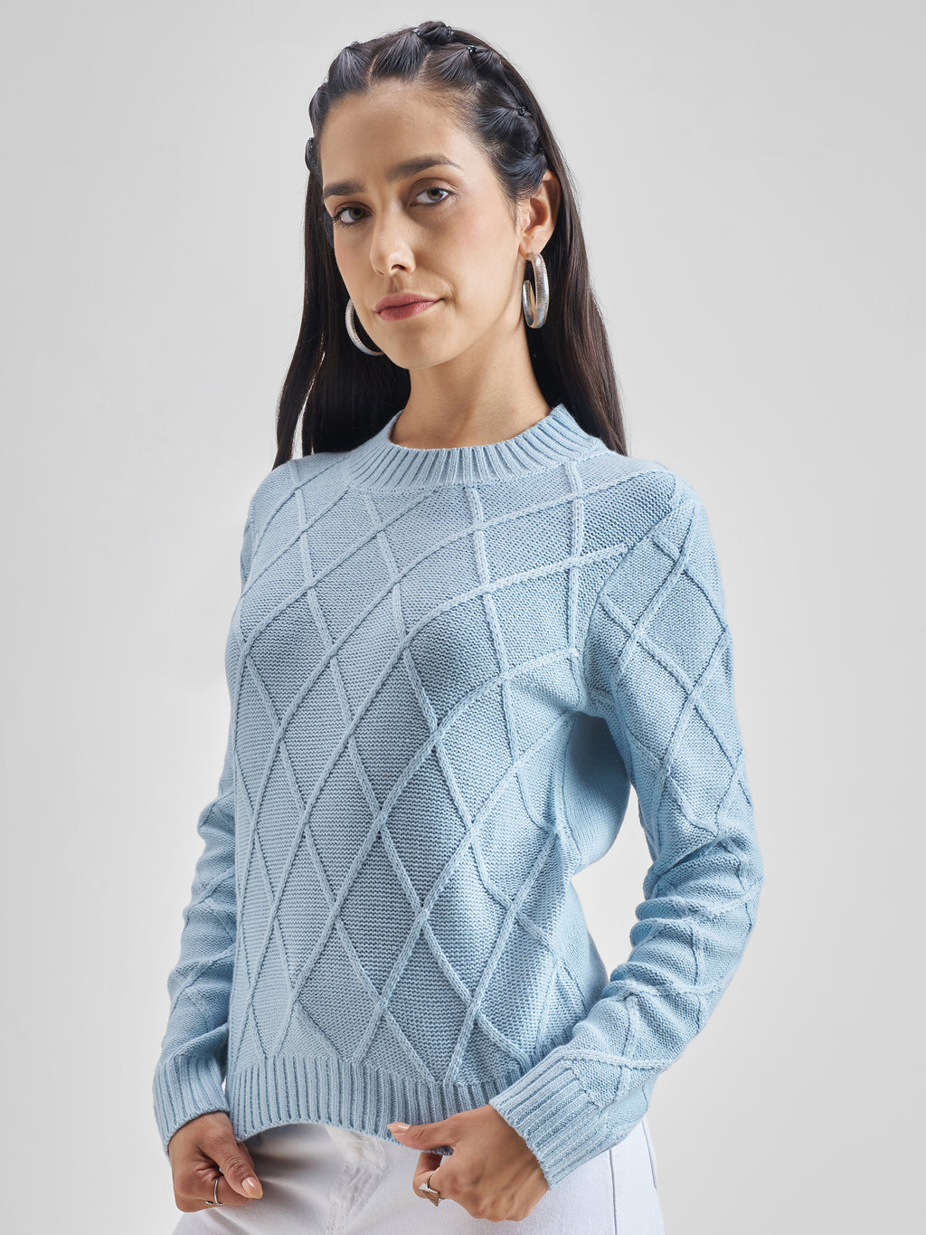 Tokyo Talkies Women Blue Round Neck Sweater - Blue - Image 4