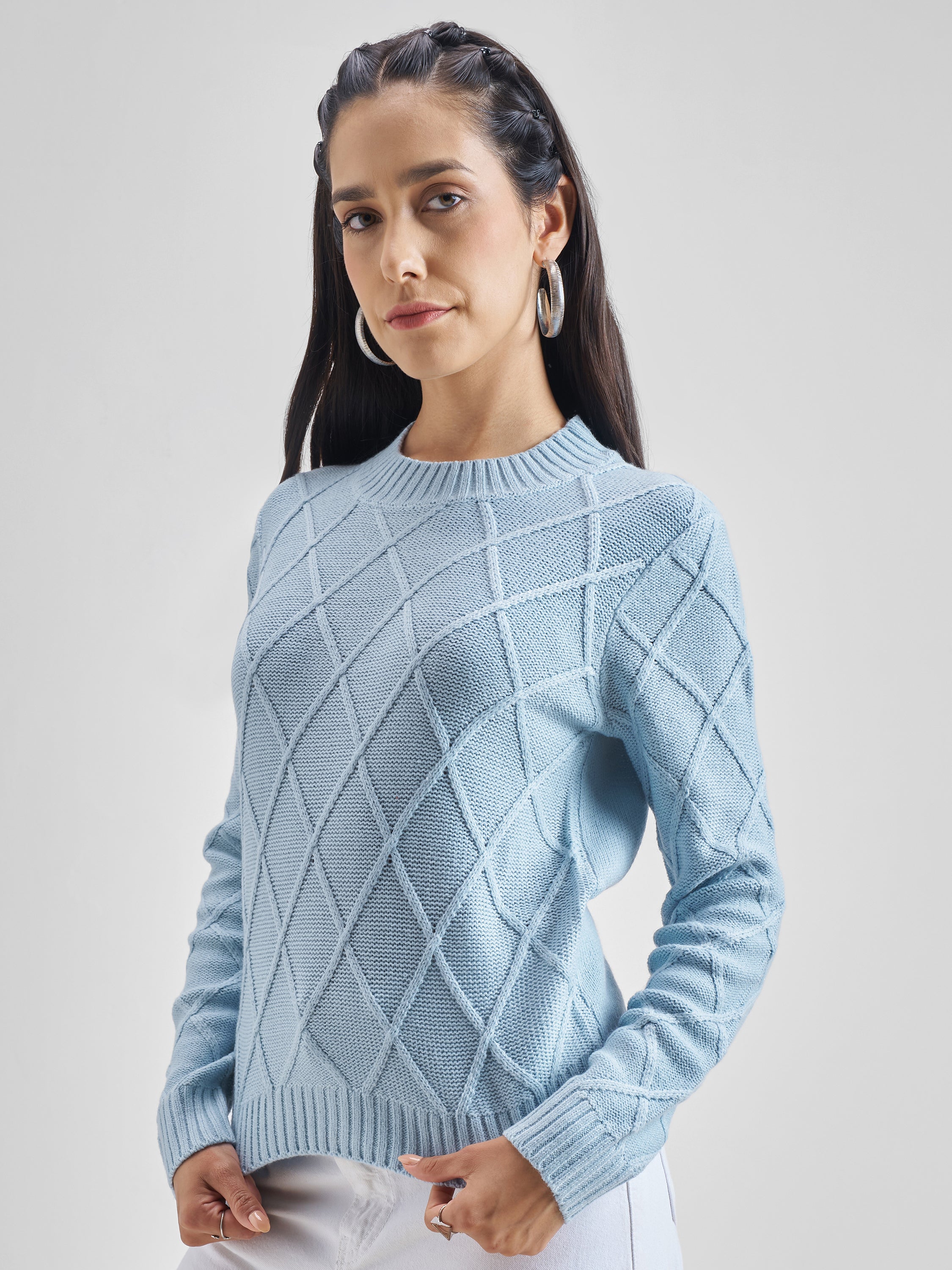 Tokyo Talkies Women Blue Round Neck Sweater - Blue - Image 4
