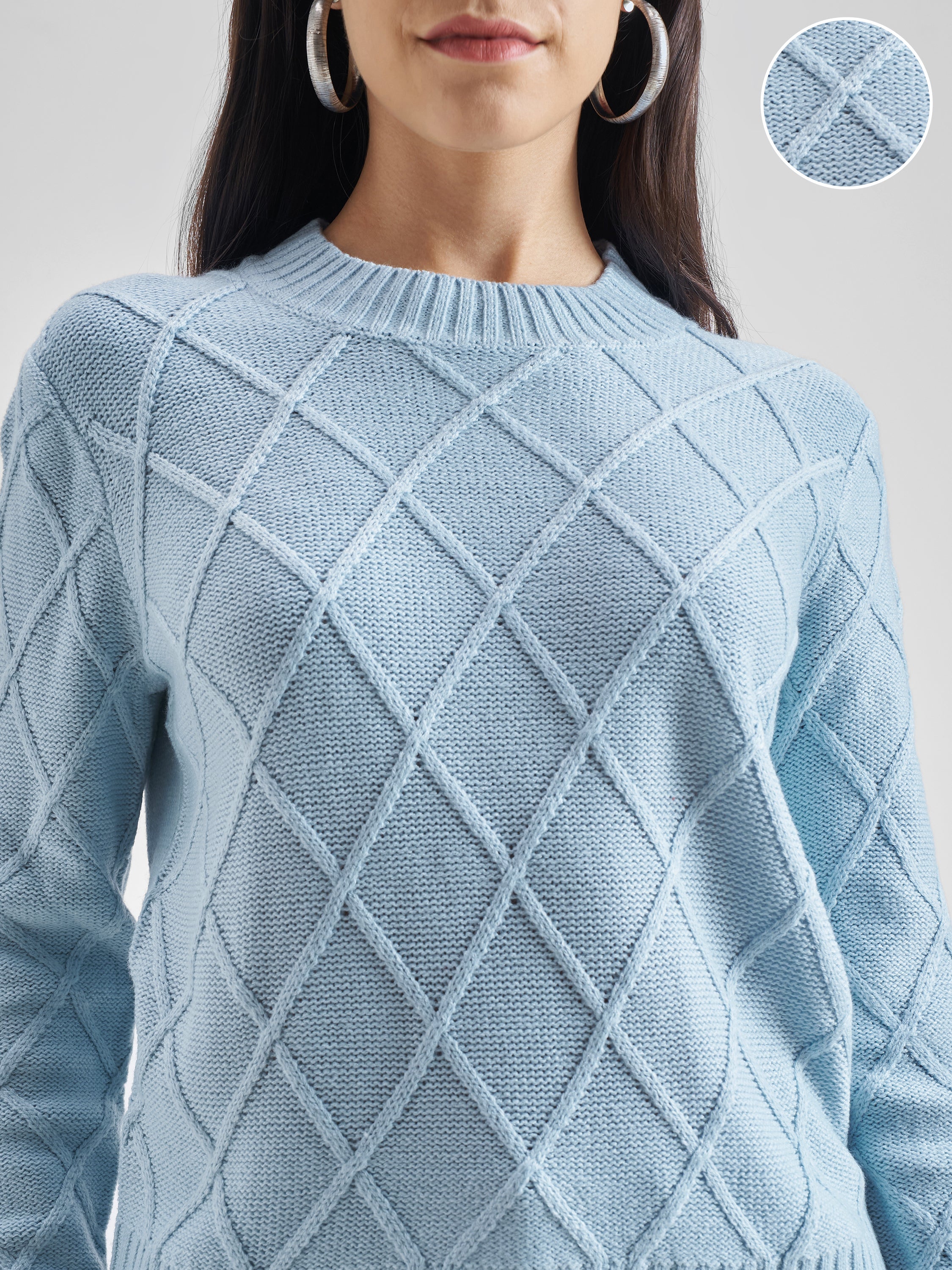 Tokyo Talkies Women Blue Round Neck Sweater - Blue - Image 5