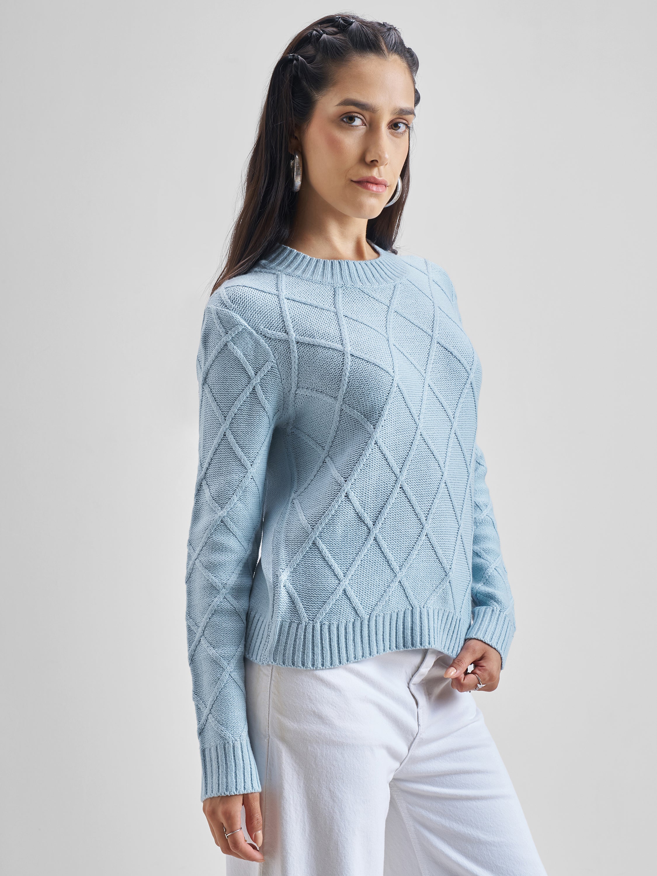Tokyo Talkies Women Blue Round Neck Sweater - Blue - Image 6