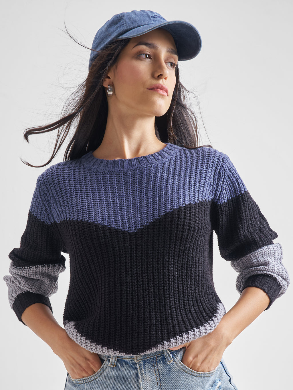Tokyo Talkies Women Blue Round Neck Sweater - Blue - Image 1